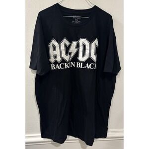 AC/DC Back In Black T Shirt Mens 2XL Black Rock Band Tee